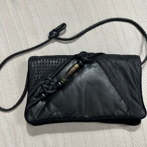 Vintage Morgan Le Fay leather/suede handbag, metal accents, unique